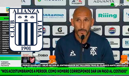 Pablo Guiñazú solo ganó un partido al mando de Talleres. Foto: composición LR/captura de DSports Pablo Guiñazú, DT de Talleres, renunció en plena conferencia a semanas de enfrentarse a Alianza Lima