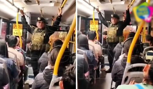 Dos agentes de la PNP abordan bus y explican que resguardarán el viaje: “Queremos que lleguen con tranquilidad”