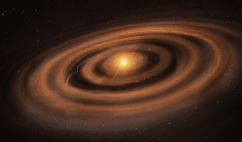 Impresión artística de un disco protoplanetario con planetas en formación que redistribuyen el gas y el polvo a su alrededor. Crédito: NSF/ AUI/NSF NRAO Impresión artística de un disco protoplanetario con planetas en formación que redistribuyen el gas y el polvo a su alrededor.