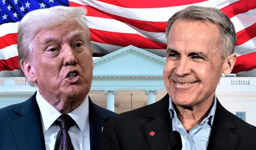 Trump y Carney mantienen su primera reunión en Washingon para tocar el tema de los aranceles impuestos por Estados Unidos. Foto: Composición LR.