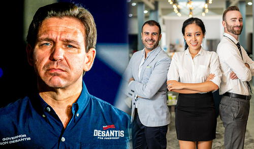Ron DeSantis firma Ley de Licencia Universal dando oportunidades a profesionales de otras zonas de Estados Unidos. Foto: Composición LR/AFP/Freepik Ron DeSantis recibirá trabajadores de otros estados de Estados Unidos con Ley de Licencia Universal en Florida.