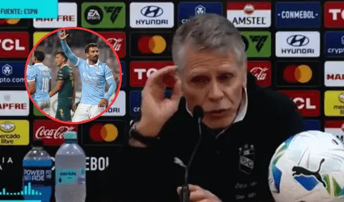 DT de Sporting Cristal se rinde ante sus jugadores tras triunfo en la Copa Libertadores 2025. Foto: Composición LR. DT de Sporting Cristal se rinde ante sus jugadores tras triunfo en la Copa Libertadores