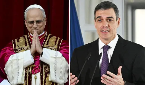 Sánchez, junto a otros líderes, felicitó a la Iglesia Católica. El nuevo pontífice, con una historia pastoral en Perú, se comprometió a construir una Iglesia inclusiva para quienes sufren. Foto. composición LR/AFP "Que fortalezca el diálogo y los DD. HH.": Pedro Sánchez saluda elección de Robert Prevost como nuevo papa