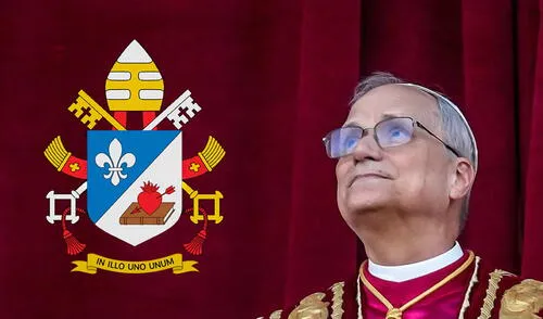 Vaticano publicó el escudo y el lema oficial de León XIV. Foto: Composición LR.