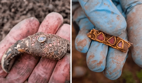 Detectores de metales descubren dos objetos de oro del siglo VII: una cabeza de cuervo y un anillo anglosajón