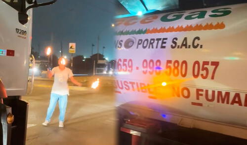 El artista realizaba el truco de malabares en pleno tráfico, pero al parecer, no notó que estaba el camión cisterna de gas al frente suyo.