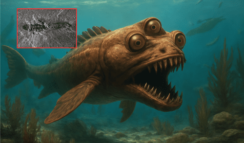 Este depredador marino tenía tres ojos y vivió hace 506 millones de años. Foto: composición LR/chatgpt/Muy Interesante