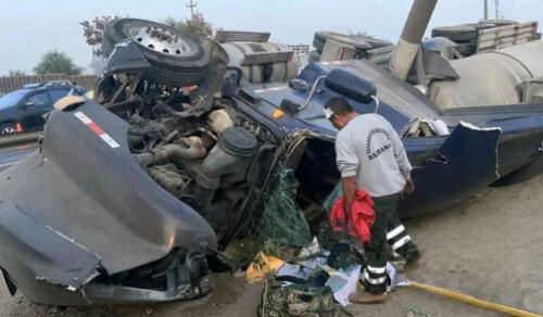 Camión cisterna se volcó alrededor de las 6:30 de la mañana. Foto: Luis Orihuela/X