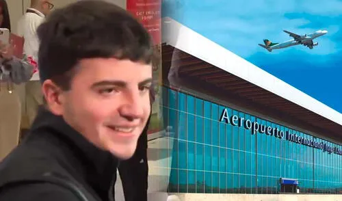 Primer pasajero que sale del vuelo que llegó al nuevo aeropuerto Jorge Chávez. Foto: composición LR/Canal N/Andina nuevo aeropuerto Jorge Chávez