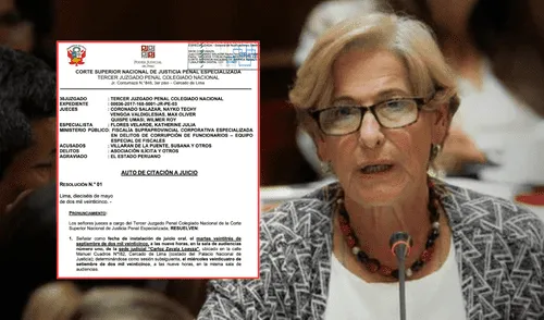 El juicio oral de Susana Villarán iniciará el 23 de setiembre, informó el Poder Judicial.