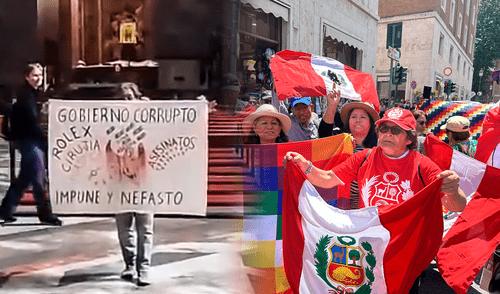 Protestas en Roma por la llegada de Dina Boluarte al Vaticano. Foto: composición LR DINA BOLUARTE VATICANO