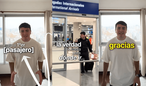 El primer pasajero del nuevo aeropuerto Jorge Chávez relató su experiencia tras arribar a Lima desde Argentina. Foto: Captura TikTok - Composición LR El primer pasajero del nuevo aeropuerto Jorge Chávez relató su experiencia tras arribar a Lima desde Argentina