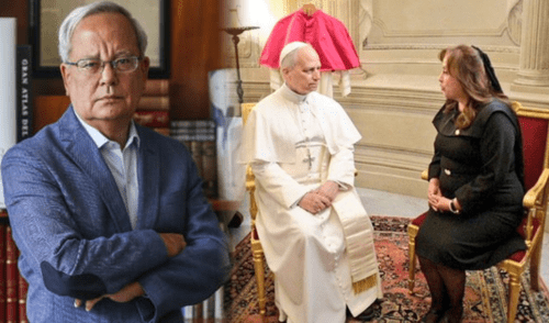 César Hildebrandt.  Dina Boluarte sentada junto al papa Francisco en la sacristía del Vaticano.