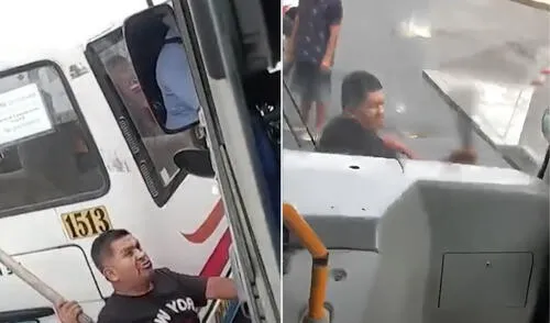 Pelea verbal terminó con la rotura de los espejos de un bus en Cercado de Lima. Foto: Composición LR/Captura de pantalla de YouTube