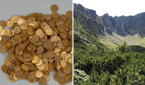 Las monedas de oro pesan 3,7 kilogramos y están valuadas en 360.000 dólares. Foto: Museo de Bohemia Oriental Turistas hallan cofre lleno de oro mientras hacían senderismo en montaña de República Checa: "Vale más de 300 mil dólares"