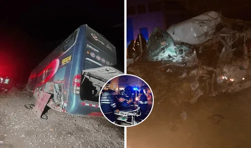 Bus y combi chocaron frontalmente. Foto: Composición LR