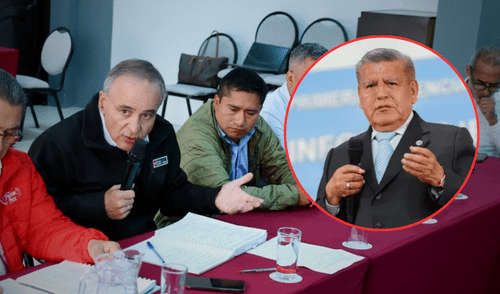 Jorge Montero, titular del Minem, llamó al gobernador César Acuña durante reunión en Pataz, La Libertad. | Composición LR. Ministro Jorge Montero llama a César Acuña en conferencia en Pataz.