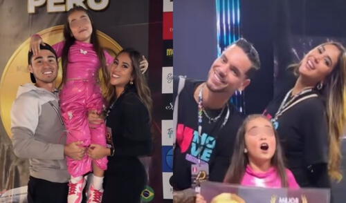Rodrigo Cuba, Melissa Paredes y Anthony Aranda celebraron el triunfo con la pequeña Mia.