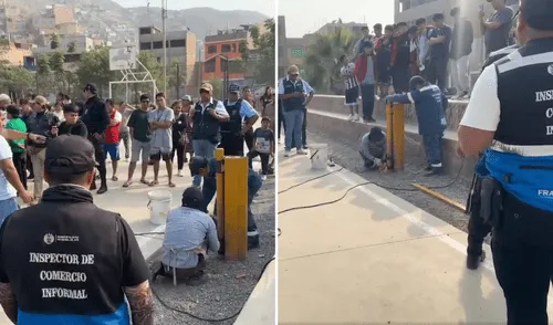 Alcalde de Ate tumba reja en losa deportiva. Foto: composición LR Alcalde de Ate tumba reja en losa deportiva. Foto: composición LR