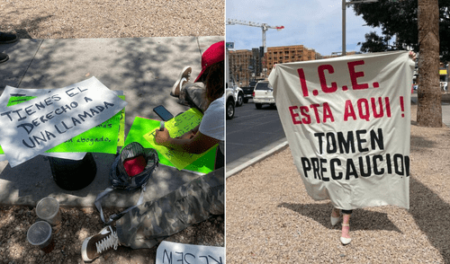 ICE vigila desde autos sin identificar mientras inmigrantes alertan con pancartas. ICE vigila desde autos sin identificar mientras inmigrantes alertan con pancartas.
