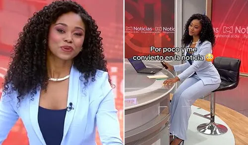 Video acumula 18 millones de vistas en menos de 24 horas. Foto: composición LR/ TikTok Su silla se cayó en pleno programa y conductora mantuvo la calma: “Nos dio profesionalismo, nos dio resistencia”