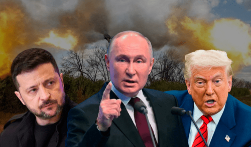 Rusia mantiene su posición de evitar el encuentro con lideres de EE.UU., Rusia y Ucrania a fin de concluir el conflicto Ucraniano-Ruso. Foto: EFE / Composición LR Putin, Trump, Zelenski, Rusia-Ucrania