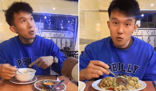 China, chifa, Perú, joven chino sorprendido por sopa wantan y arroz chaufa