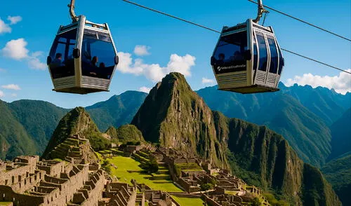 El teleférico Collpani Grande - Machu Picchu proyecta impulsar el turismo en la región del Cusco. Foto: Imagen generada por IA El teleférico Collpani Grande - Machu Picchu proyecta impulsar el turismo en la región del Cusco. Foto: Imagen generada por IA