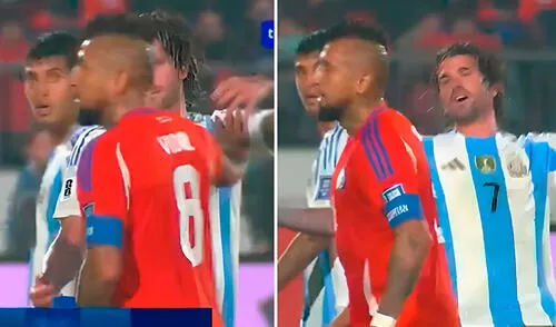 Cruce entre Arturo Vidal y Rodrigo De Paul en el Chile vs Argentina