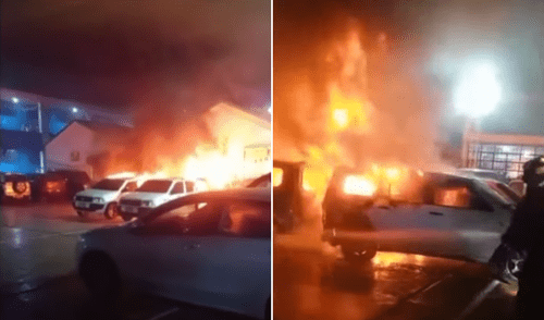 Incendio consume autos dentro de colegio de El Agustino.