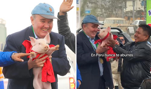 Vecino de Ate le regaló un chanchito al alcalde Rafael López Aliaga y usuarios bromean: "Porky y Porkisito"