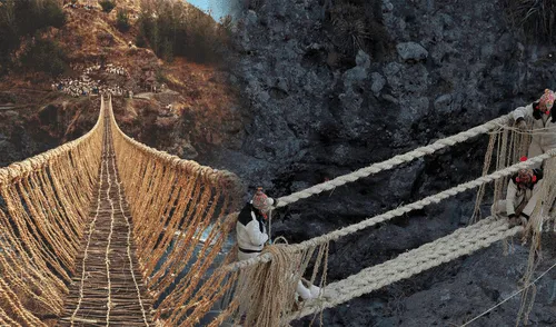 Reconstruyen el último puente inca en el departamento de Cusco. Foto: composición LR