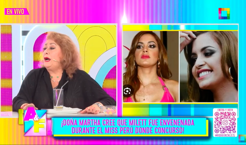 Madre de Milett Figueroa estuvo como invitada en el set de 'Amor y fuego'. Foto Willax. Madre de Milett Figueroa estuvo como invitada en el set de 'Amor y fuego'