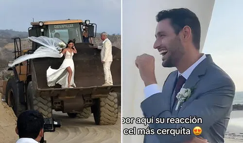 Usuarios celebraron la originalidad de la novia. Foto: composición LR/ @fioreoquendo/ TikTok Novia peruana llegó en retroexcavadora a su matrimonio y sorprendió a su novio: “Todo terreno”