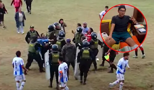 Un jugador resultón con el peroné fracturado tras sufrir una lesión que ocasionó el enfrentamiento entre hinchas. Foto: Composición LR/Latina