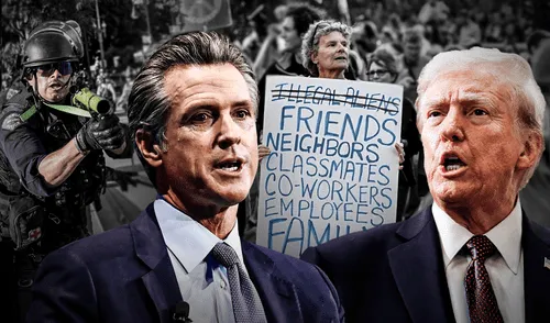 Donald Trump y el gobernador de California se enfrentan en disputa judicial por el uso de guardia nacional como represión de protestas en Los Ángeles. Foto: composición LR / AFP Donald Trump y el gobernador de California se enfrentan en disputa judicial por el uso de guardia nacional como represión de protestas en Los Ángeles. Foto: composición LR / AFP