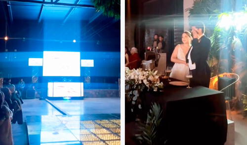 El joven no resistió la emoción y empezó a llorar al escuchar la voz de su papá en una grabación en su boda.