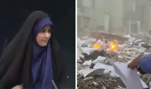 En las redes se ha viralizado un video que muestra el momento exacto del bombardeo a la televisora iraní IRIB. Foto: composición LR/@Entekhab_News En las redes se ha viralizado un video que muestra el momento exacto del bombardeo a la televisora iraní IRIB.