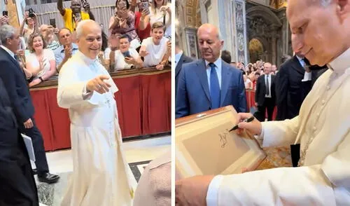 Papa León XIV sorprende al darle autógrafo a peruano en el Vaticano y usuarios reaccionan: “Ese es mi causa”
