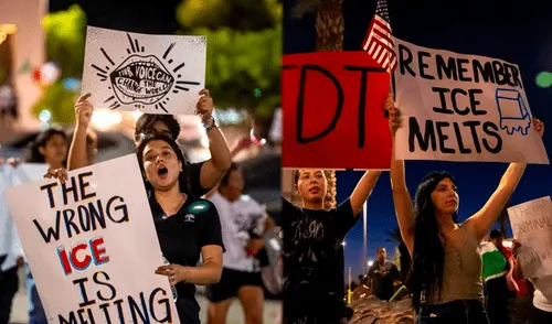 Más de 150 personas protestaron contra ICE y Trump en un hotel de Indio, California.