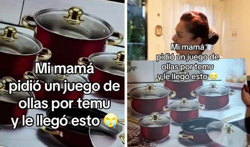 El divertido video de TikTok tiene 13 millones de visualizaciones. Foto: composición LR/ TikTok Mujer pidió un juego de ollas en Temu, pero lo que recibió desató un sinfín de risas: "Reír para no llorar"