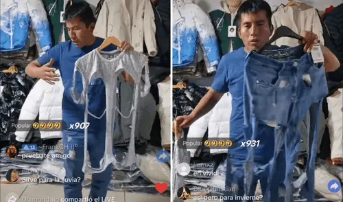 El joven vendedor se volvió viral por los peculiares diseños de ropa que ofreció en su live de TikTok. Foto: composición LR/ TikTok /@shayra480 TikTok, live de TikTok, pantalon, polo, emprendedor peruano