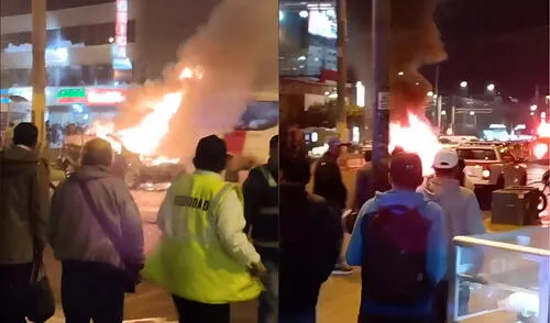 Auto se incendia en al avenida Angamos. Foto. Composición LR/Erwin Valenzuela-URPI LR