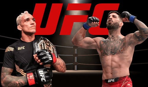 Ilia Topuria sorprende a Charles Oliveira. Foto: Composición LR/ AFP