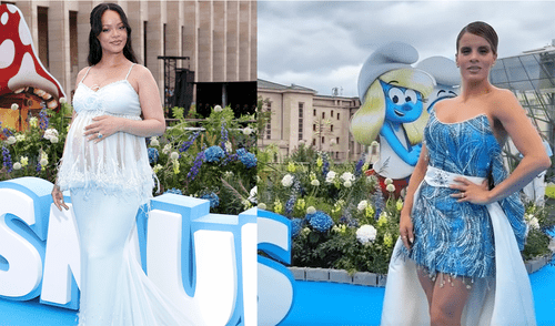 Alejandra Baigorria se emociona al encontrarse con Rihanna en el estreno mundial de 'Pitufos'. Foto: Composición LR/Difusión/captura Instagram Alejandra Baigorria y Rihanna