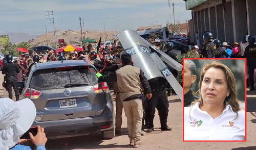 Dina Boluarte no pudo bajar del vehículo que la trasladaba debido a las manifestaciones en su contra.Foto: composición LR
