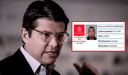 Colombia logró la expedición de una notificación roja de la Oficina Central Nacional de Interpol contra Elder José Arteaga Hernández, alias 'Costeño'. Foto: Composición LR/ Policía de Colombia Colombia, Miguel Uribe