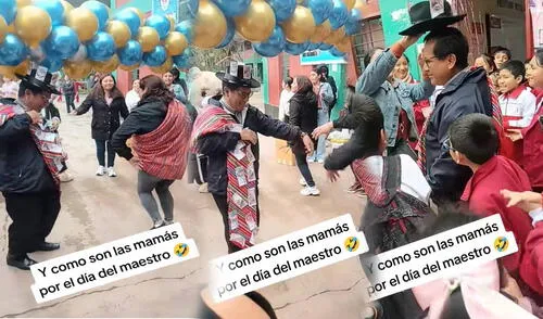 En Perú, madres de familia celebraron el Día del Maestro al estilo Huancayo. El profesor fue sorprendido por mamitas en el colegio Peruano Japonés.