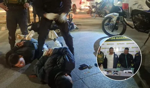 Detenidos tenían en su poder dos celulares sustraídos. Foto: PNP Detenidos tenían en su poder dos celulares sustraídos. Foto: PNP