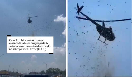 Cumplen último deseo de hombre en Estados Unidos. Se lanzaron 5.000 dólares desde un helicóptero.